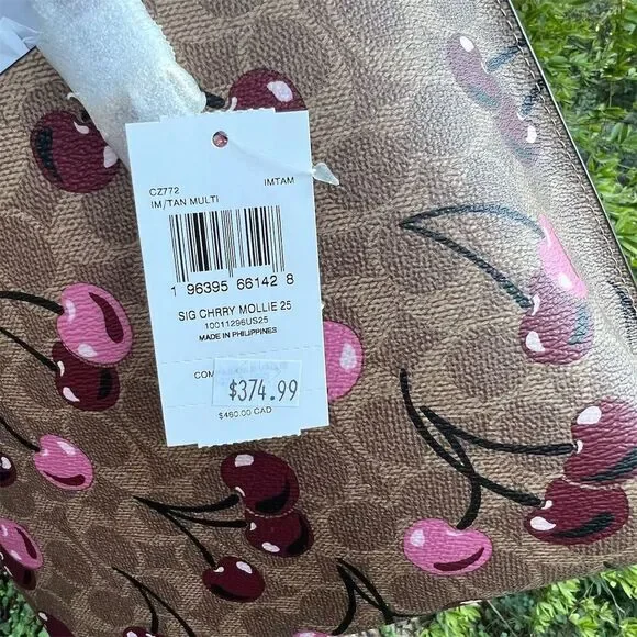 COACH Mollie Tote Bag 25 Cherry Print Signature Canvas Multicolor CZ772 NWT - Picture 8 of 8
